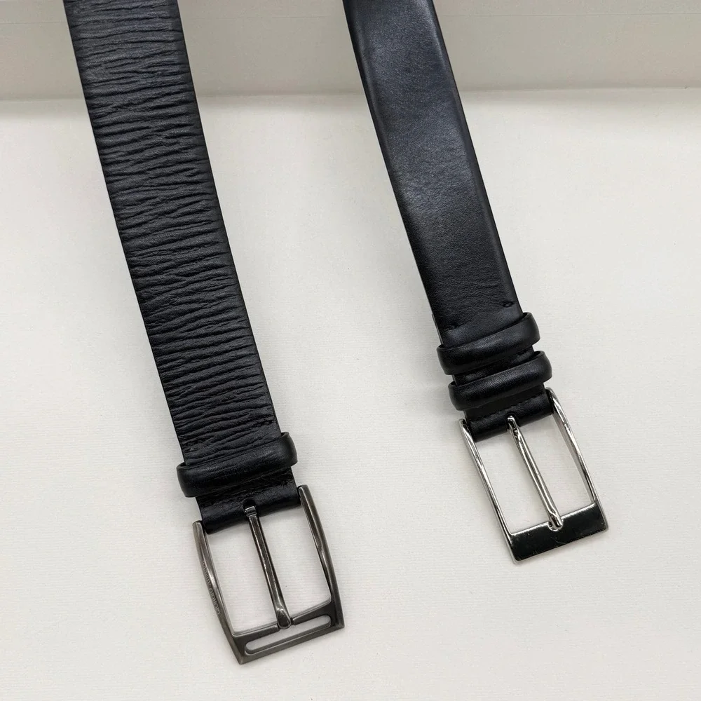 Giorgio Armani Mens Black Leather Belt Bundle 2 Pack Made in Italy Size 52 37